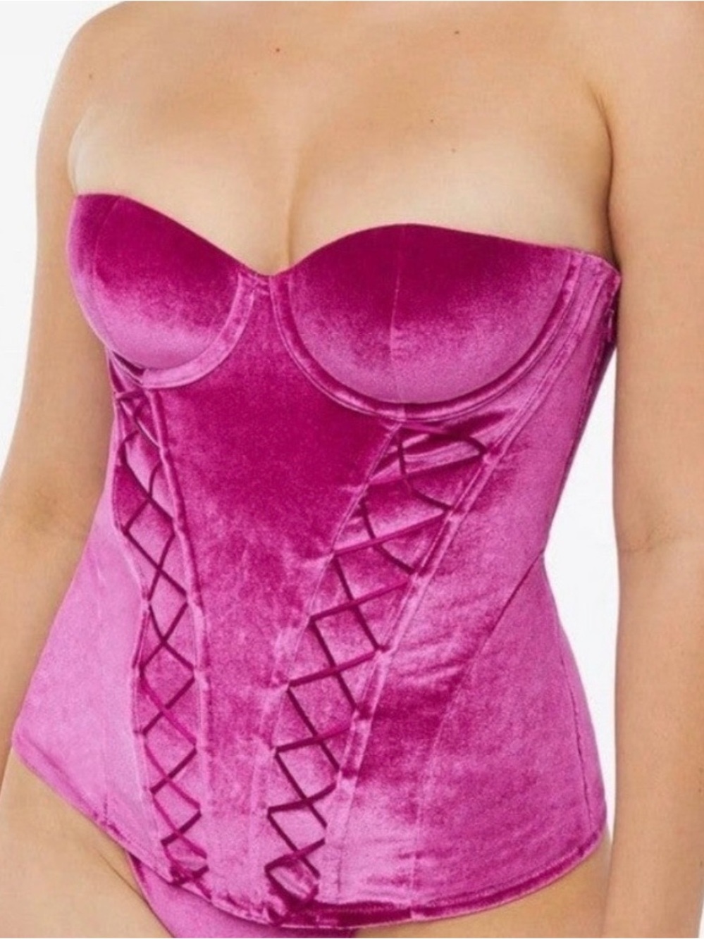 Savage X Fenty NWT Strapless Velvet Corset Bustier in Fuchsia